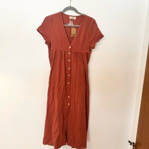 NATURAL LIFE Rust Button-Down Midi Dress